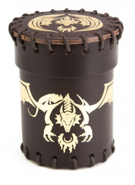 Q-Workshop: Leather Dice Cup - Flying Dragon Brown &amp; Gold