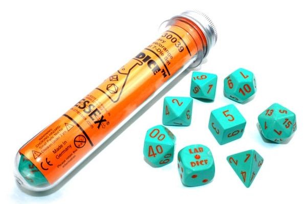 Chessex Lab Dice: Heavy Dice - Turquoise w/ Orange