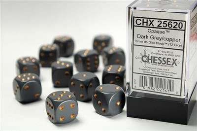 Chessex Opaque Dark Grey w/ Copper - 12 w6 16mm