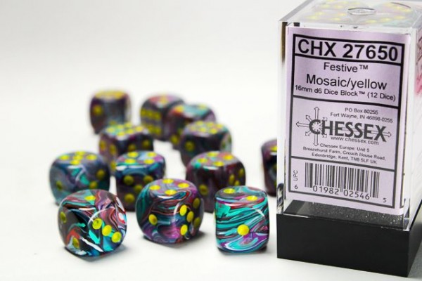 Chessex Festive Mosaic w/ Yellow - 12 w6 (16mm)