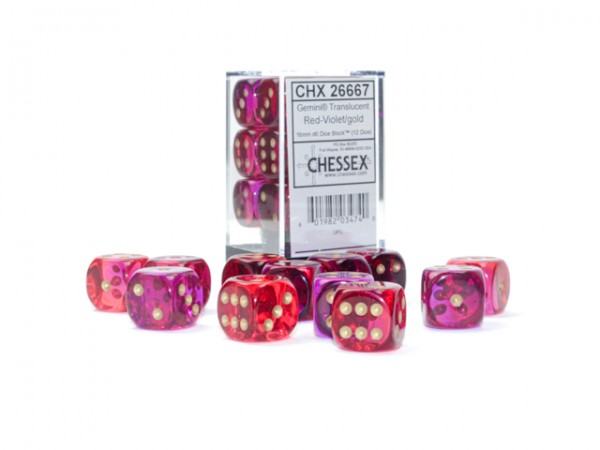Chessex Gemini Translucent Red Violet w/ Gold - 12 w6 (16mm)