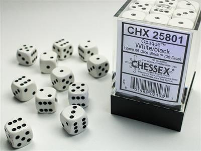 Chessex Opaque White w/ Black - 36 w6 (12mm)