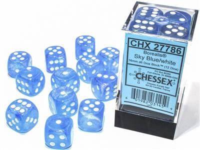 Chessex Borealis Sky Blue w/ White Luminary - 12 w6 (16mm)