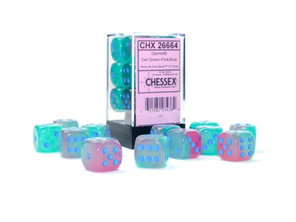 Chessex Gemini Gel Green-Pink/blue Luminary - 12 w6 (16mm)