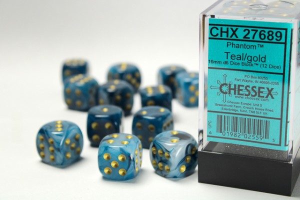 Chessex Phantom Teal/gold - 12 w6 16mm