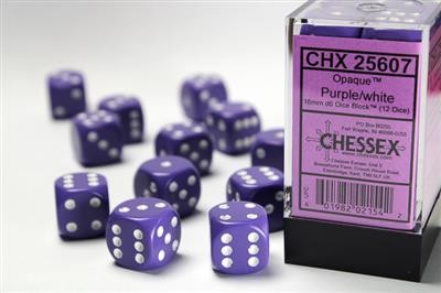 Chessex Opaque Purple w/ White - 12 w6 (16mm)