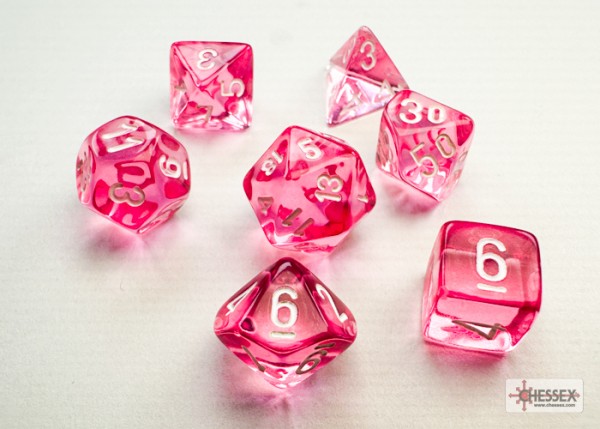 Chessex Mini Dice: Translucent Pink w/ White - 7 w4-20