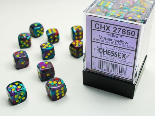 Chessex Festive Mosaic w/ Yellow - 36 w6 (12mm)