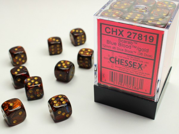 Chessex Scarab Blue Blood w/ Gold - 36 w6 (12mm)