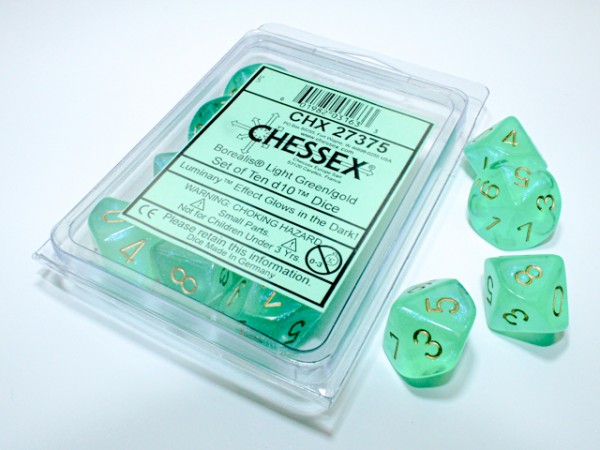 Chessex Borealis Light Green w/ Gold Luminary - 10 w 10