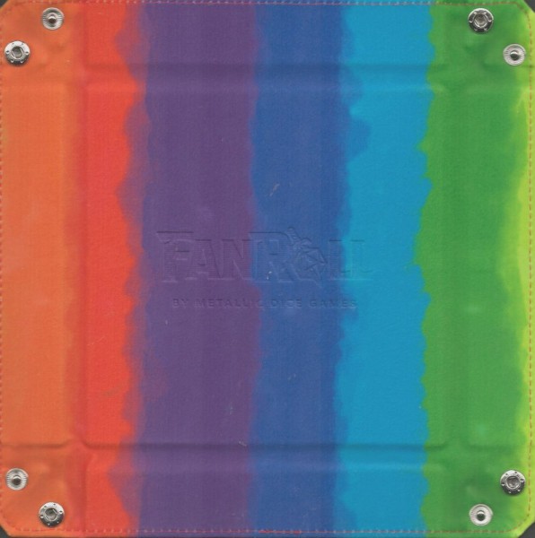Velvet Folding Dice Tray with Leather Backing: &quot;FanRoll&quot; Watercolor Rainbow