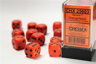 Chessex Opaque Orange w/ Black - 12 w6 (16mm)