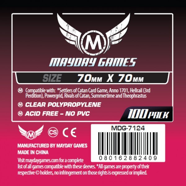 Mayday Games 100 Small Square Clear Sleeves (70 x 70mm)