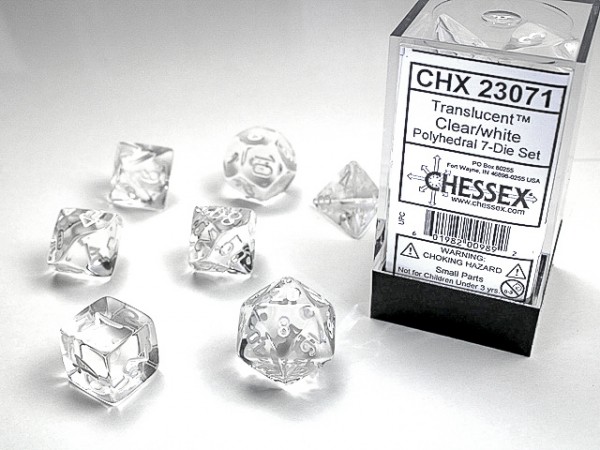 Chessex Translucent Clear w/ White (various sizes)
