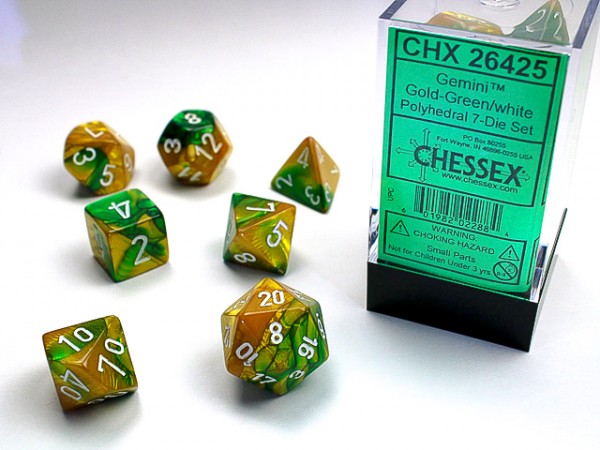 Chessex Gemini Gold Green w/ White - 7 w4-20