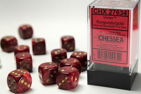 Chessex Vortex Burgundy w/ Gold - 12 w6 16mm