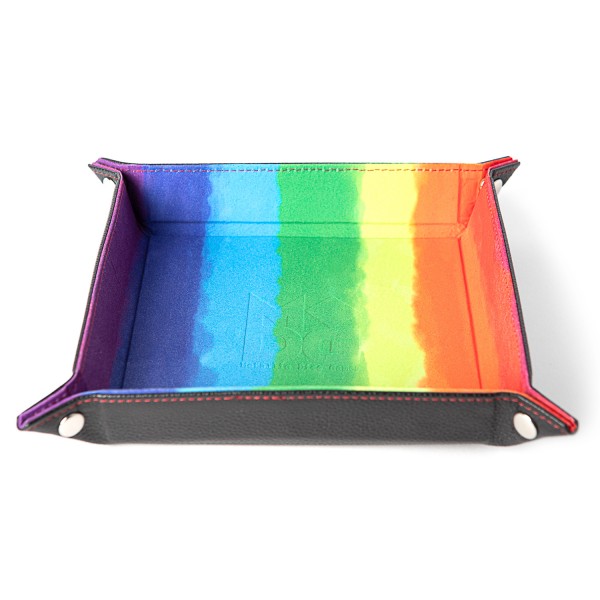 Velvet Folding Dice Tray with Leather Backing: Watercolor Rainbow