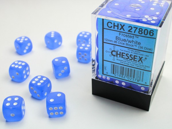 Chessex Frosted Blue w/ White - 36 w6 (12mm)