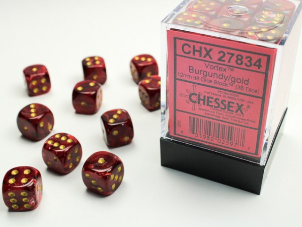 Chessex Vortex Burgundy w/ Gold - 36 w6 (12mm)