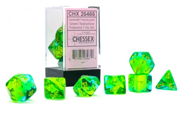 Chessex Gemini Translucent Green-Teal w/ Yellow - 7 w4-20