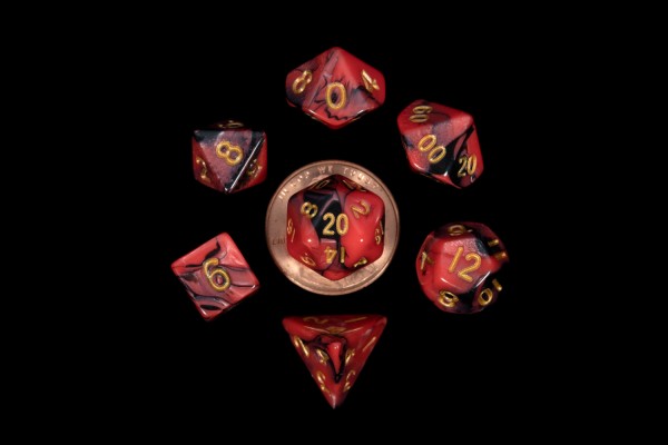 MDG: Mini Dice Marble Red and Black w/ Gold