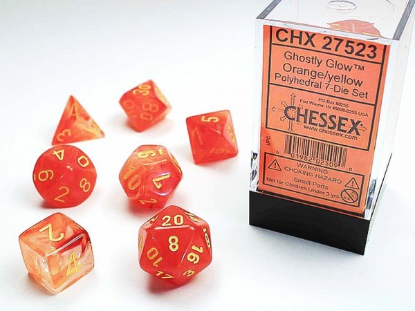 Chessex Ghostly Glow: Orange w/ Yellow - 7 w4-20 (Luminary)