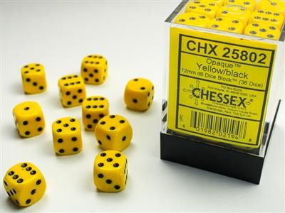 Chessex Opaque Yellow w/ Black - 36 w6 (12mm)